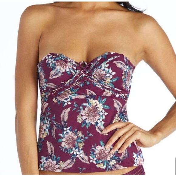 Ambrielle Size Large Burgundy Floral Strappy Bikini Top - Picture 2 of 13